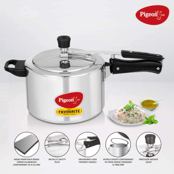 Pigeon 12092 Inner Lid Aluminium Pressure Cooker, 5L, Silver - 5L, SILVER, NA
